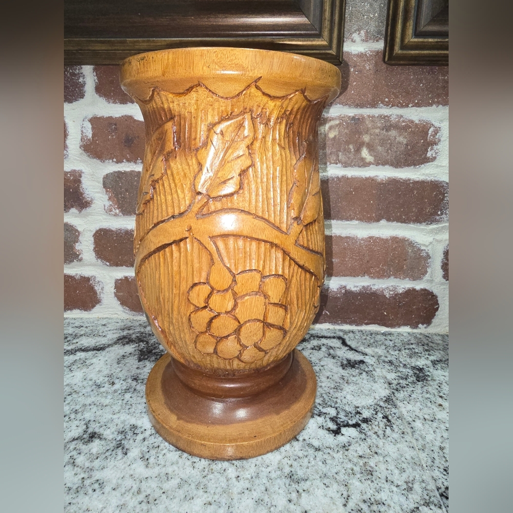 Solid Wood Hand Carved Vase